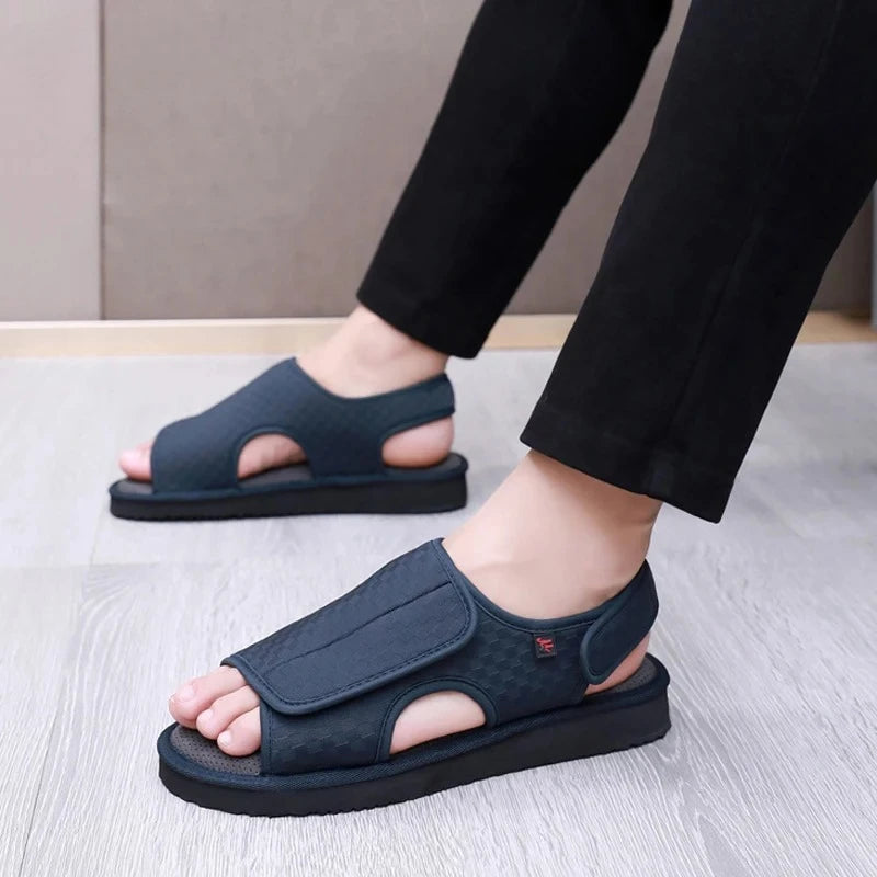 Men's Women's Diabetic Shoes Black Light Summer Breathable Anti-Slip Walking Sandal Adjustable Hook&Loop for Ladies 41-49